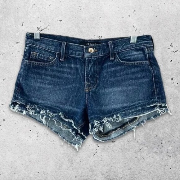 J Brand Jean Shorts Distressed Design Frayed Hem Soft High Quality Dark Denim 28 - Picture 1 of 11